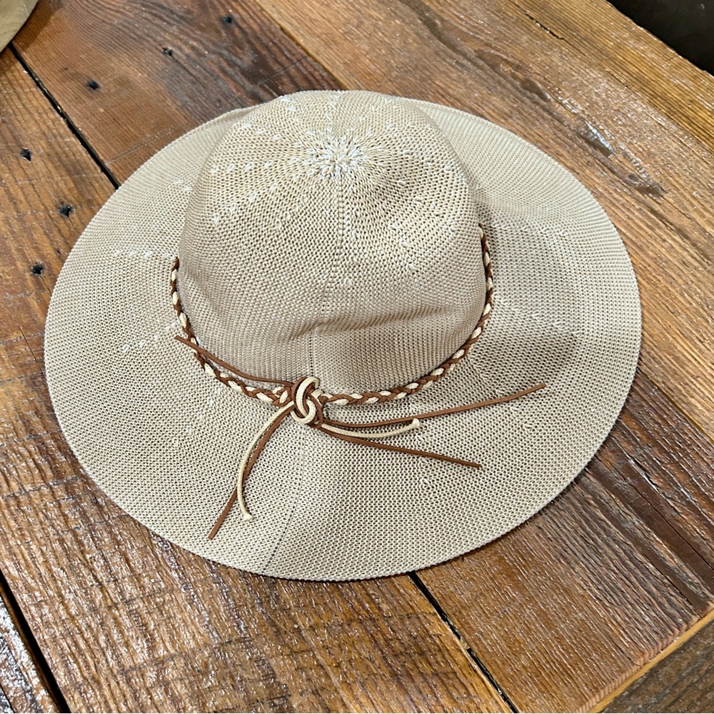 Marc & Mel Wide Brim Braided Trim Sun Hat - Beige